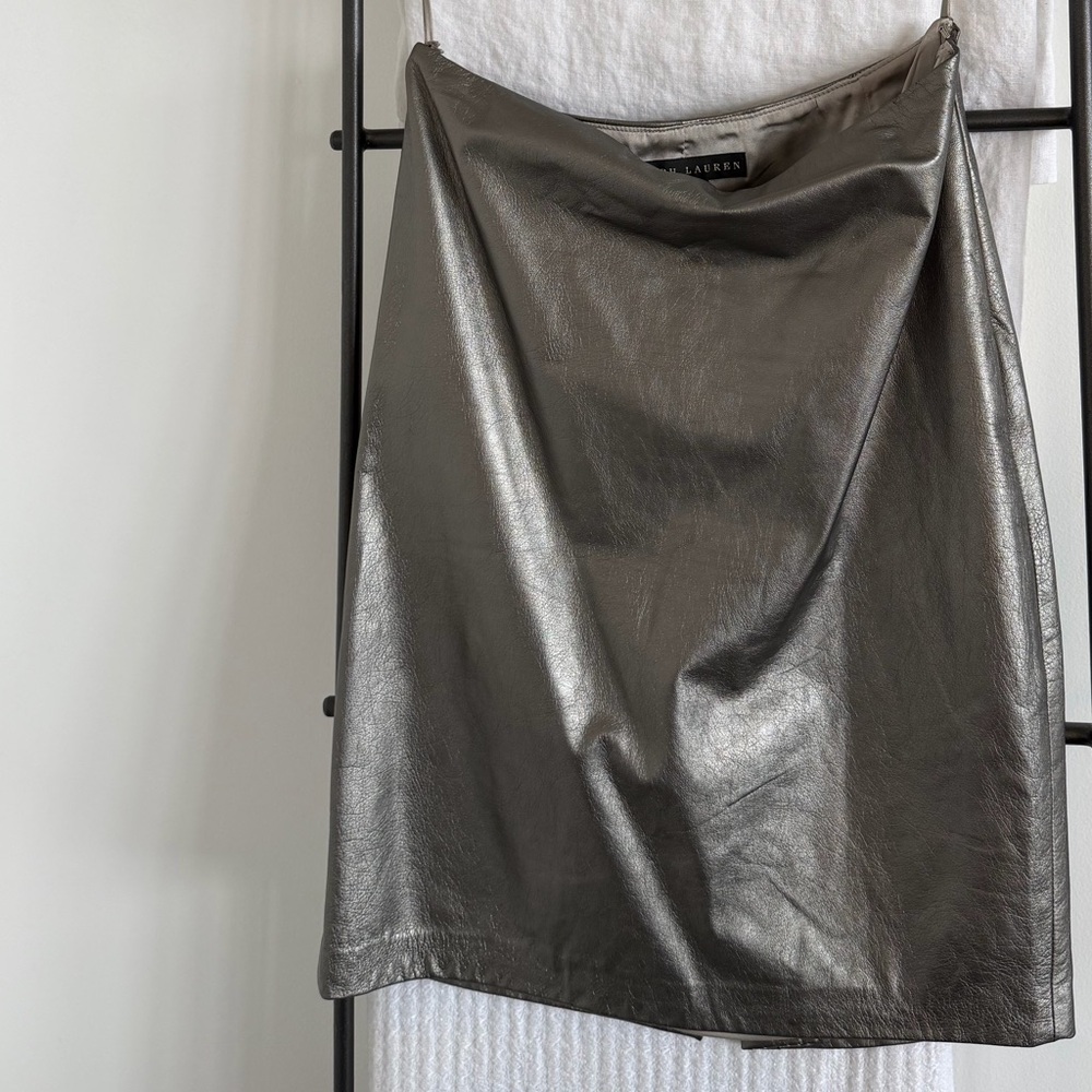 Ralph Lauren, Black Label Gunmetal Leather Skirt, 10